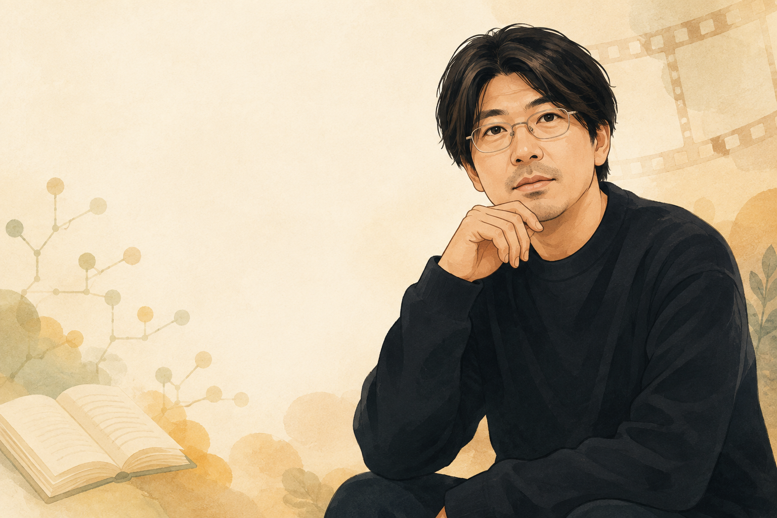 川村元気さんと映画や本と家族のつながりを描いたイラスト