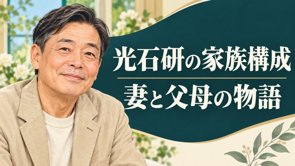 光石研さんの似顔絵と「光石研の家族構成 妻と父母の物語」の文字入りサムネイル