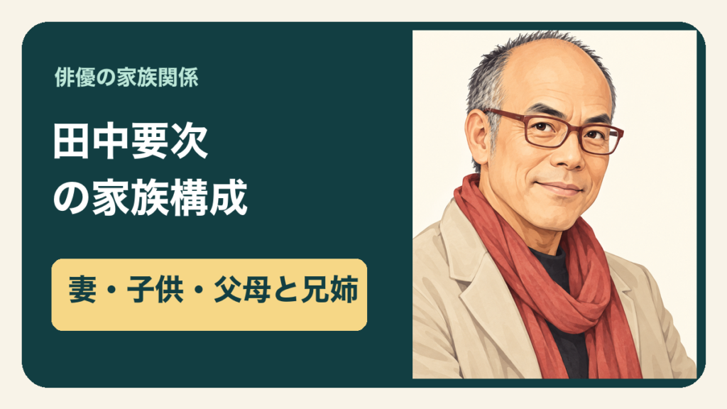 田中要次さんの似顔絵と「妻・子供・父母と兄姉」の文字入りサムネイル