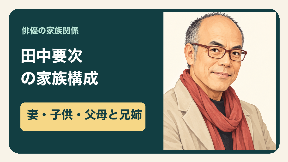 田中要次さんの似顔絵と「妻・子供・父母と兄姉」の文字入りサムネイル
